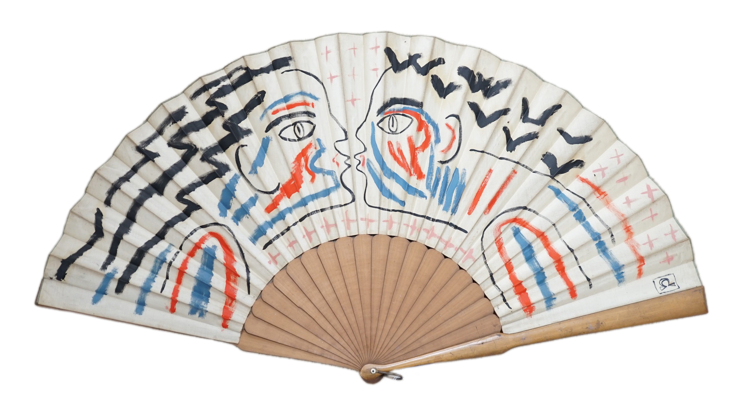 Attributed to the Omega Workshop, a design for a fan oil on silk fan leaf, 46 x 85cm overall
